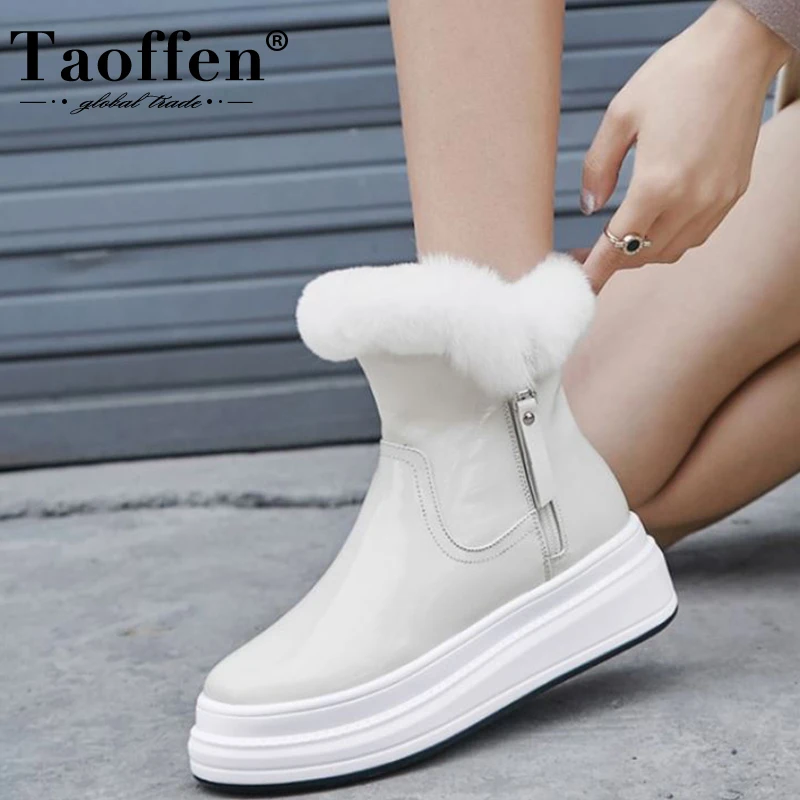 

Taoffen/женские зимние ботинки; Кожаная теплая плюшевая зимняя обувь на меху; Женские ботильоны; Модные короткие ботинки на толстой подошве; Же...