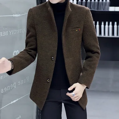 2020 autumn and winter new woolen coat men's mid-length Korean casual thick handsome windbreaker S-5XL | Мужская одежда