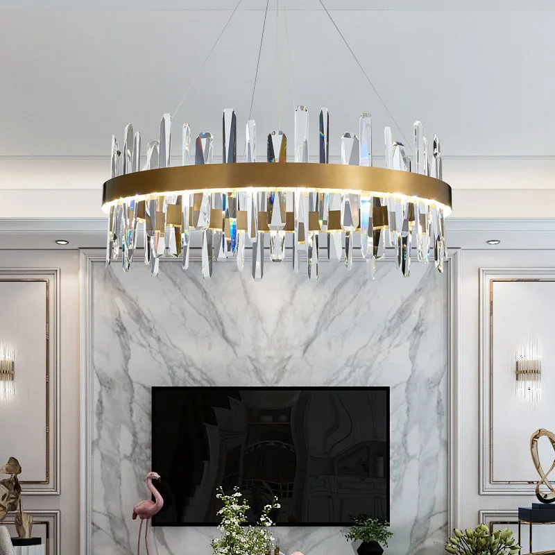 Modern led chandeliers in the living room ring crystal chandelier for dining hanging circle cristal lamps Stainless steel | Лампы и