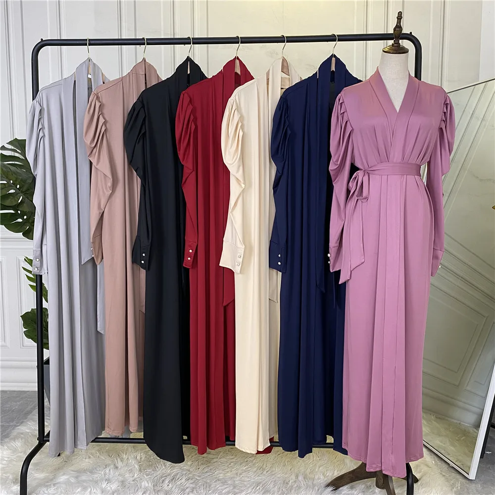 

Donsignet Muslim Dress Middle East New Simple Fashion Women's Pure Color Muslim Cardigan Dubai Abaya Turkey Robe Muslim Fashion