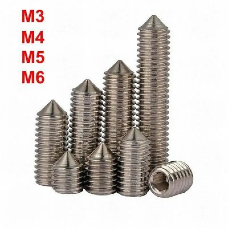 

50Pcs M3 Stainless Steel Grub Screws Cone Point Hexagon Hex Socket Set Screws M3 x8mm