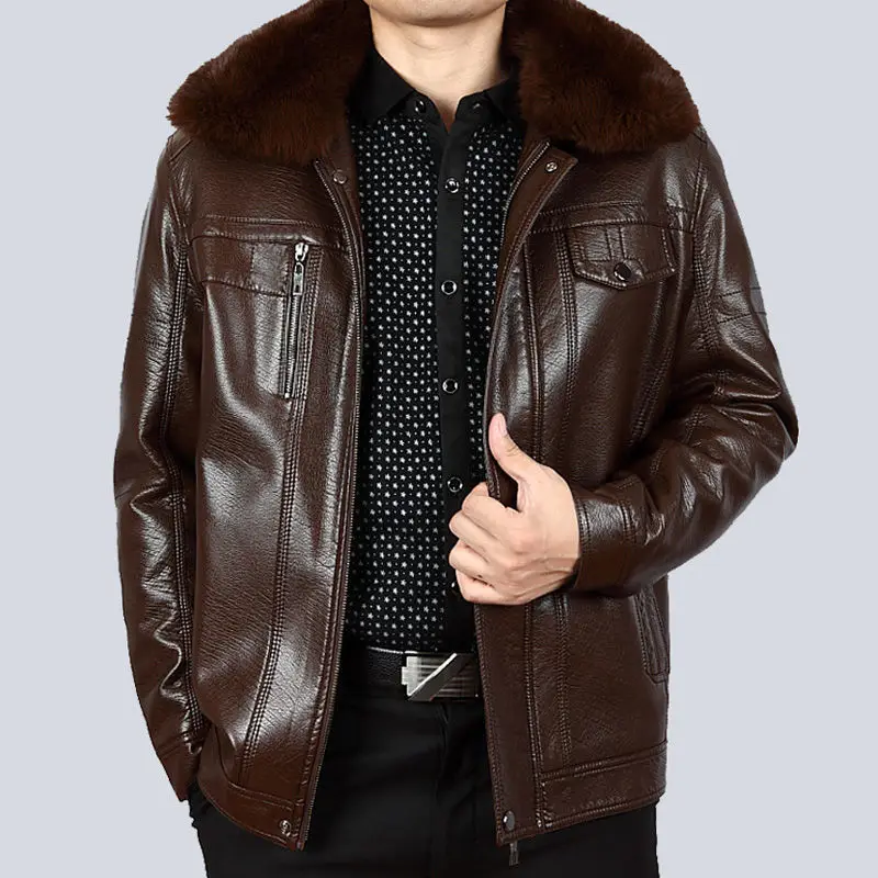 

2021 Winter Mens PU Jacket Thick Warm Men's Motorcycle Jacket New Fashion Windproof Leather Coat Male Size 3XL