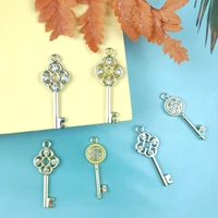 jeque 10pcs full rhinestone flowerkeys metal charms heart shape lock necklace earrings pendans for diy couple jewelry make