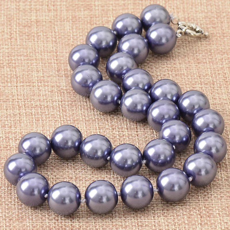 

Beautiful 10mm light purple shell simulated-pearl round beads necklace women elegant wedding party gifts 18inch jewelry MY2040