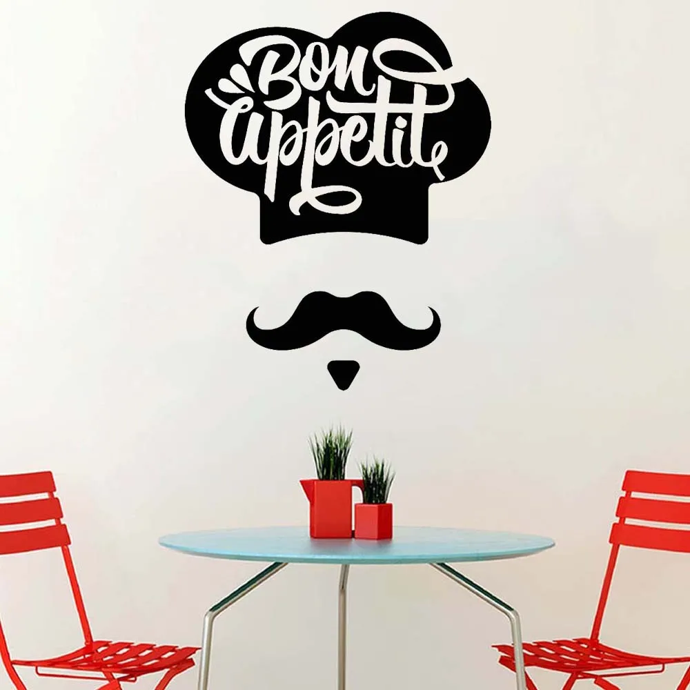 

Kitchen Wall Sticker Bon Appetite Chef Cook Vinyl Dining Room Home Decor Removable Wall Decal Funny Pattern Room Decoration Y806