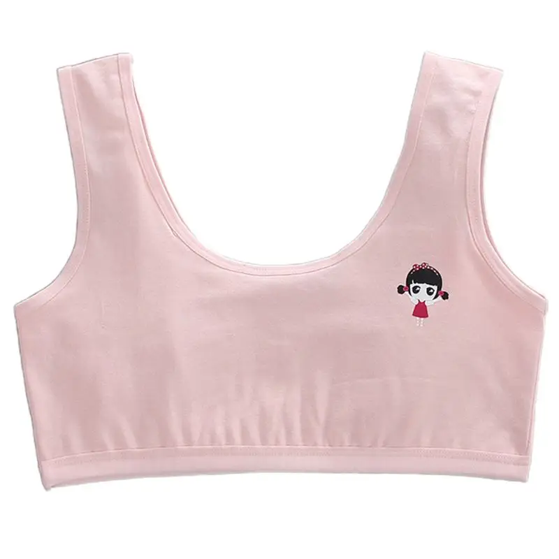 Puberty Girls Wide Strap Training Bra Double Layer Cartoon Underwear Crop Top X3UE