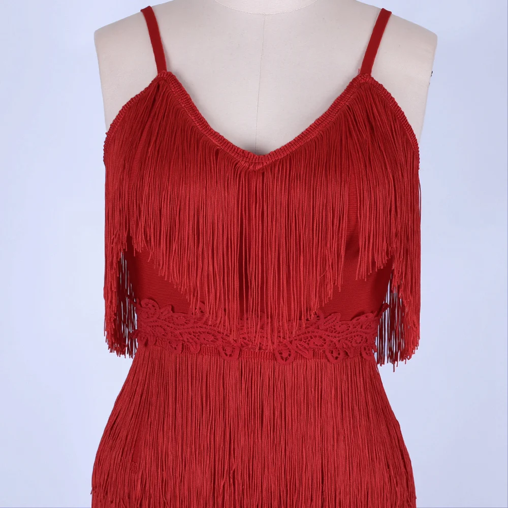

Ocstrade Bandage Dress 2021 Summer Red Party Dress Evening Luxury Women Tassel Fringed Black Sexy Bodycon Dress Club Outfits