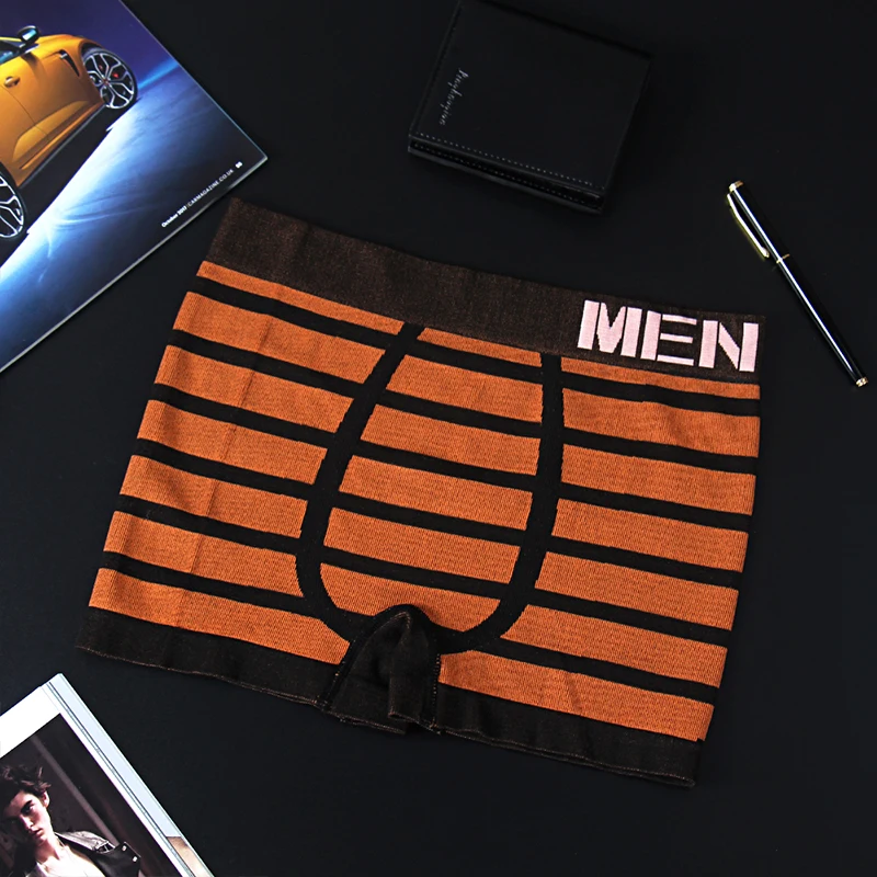 Мужские Бесшовные хлопковые трусы боксеры в полоску удобные шорты spandsx