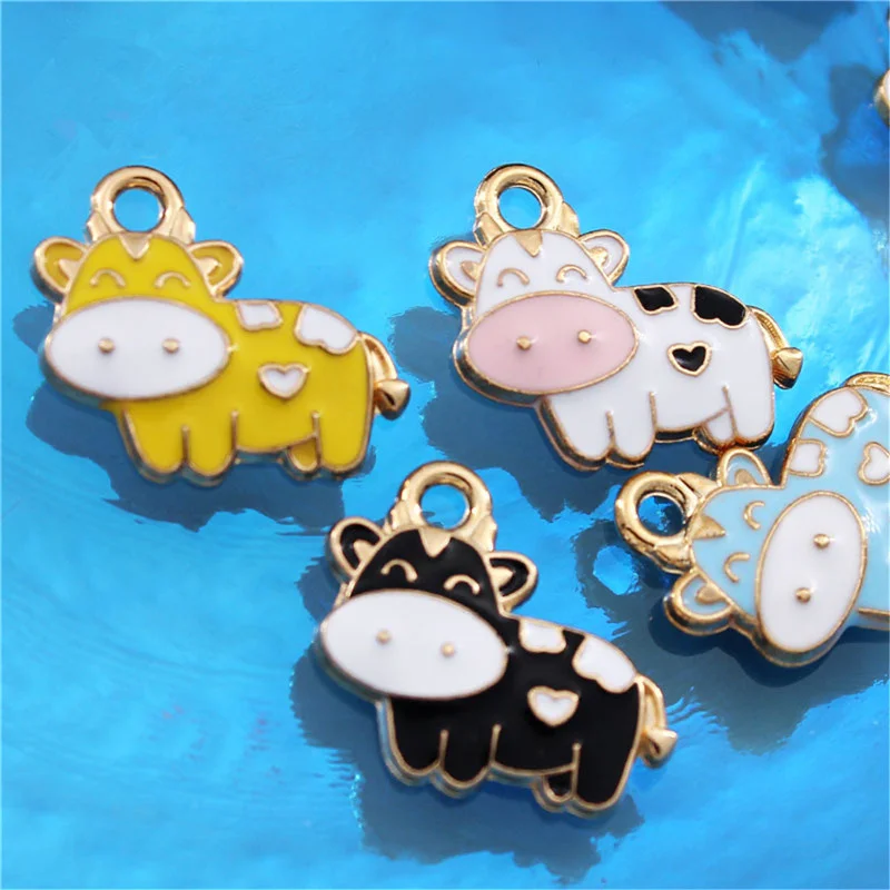 Джули Wang 10 шт. эмалью с изображением коровы амулеты из Сплава Смешанные Цвета в