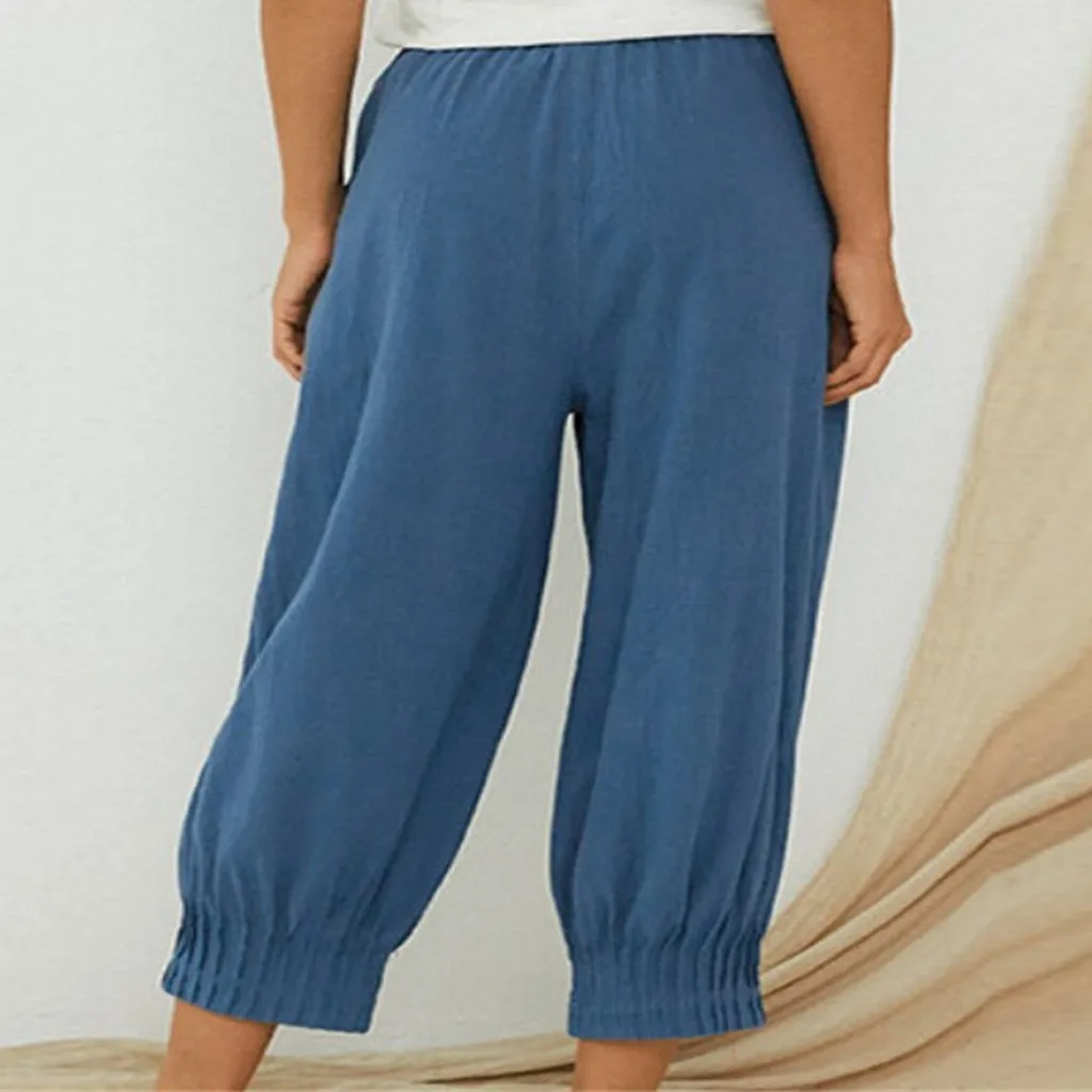 Брюки женские льняные в винтажном стиле повседневные однотонные свободные