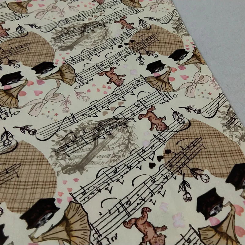 Cute Jukebox Bear Music Note Cotton Fabric DIY sewing Clothing Tissue Telas Patchwork Musical Note Fabric DIY Sewing Home Decor