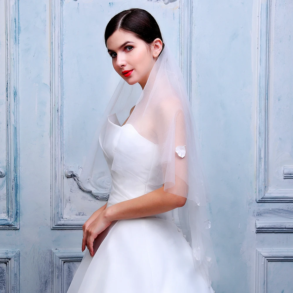 2019 женская вуаль из Мягкого Тюля ручной работы 3d атласные цветы lvory с обрезанным