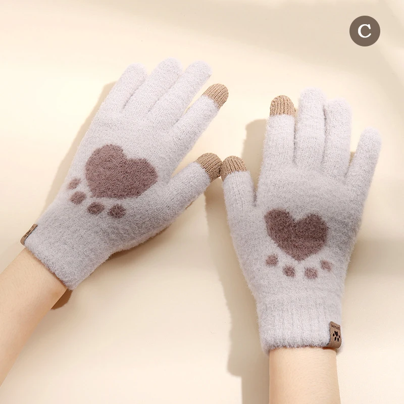 Женские перчатки с рисунком кошачьей лапы для сенсорного экрана теплые пальцами
