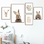 Картина на холсте с изображением золотых начальных букв на заказ, кролика, розовых цветов, плакат для детской, украшение для дома, Настенная картина, картина для детской комнаты