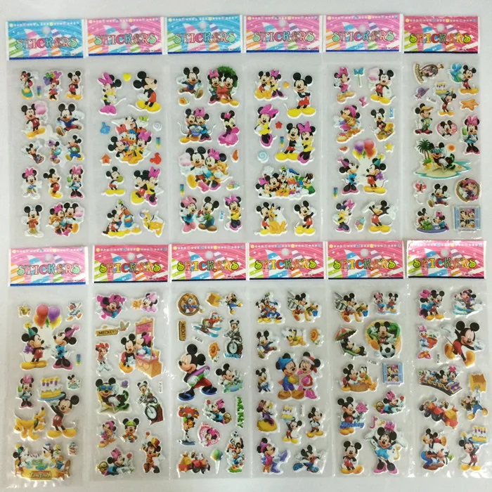 

12 Sheets/set Mickey Minnie scrapbooking for kids rooms decor diary notebook decoration toy 3D sticker