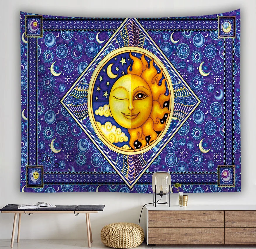 Sun Moon Tapestry Wall Hanging Hippie Bedspread Throw Cover Home Decors Tarot Magical Skeleton | Дом и сад