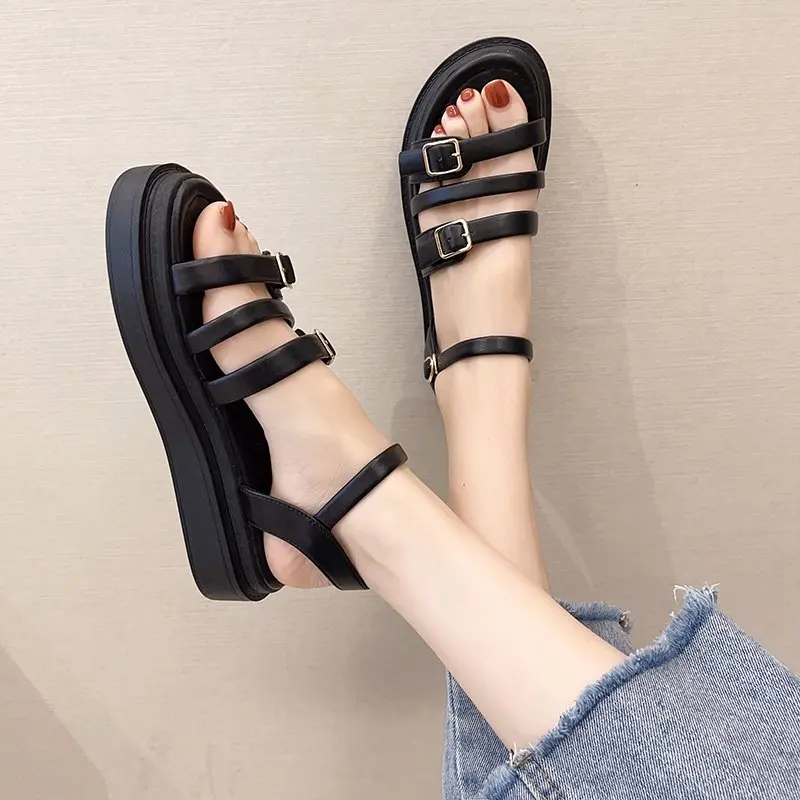 

Med 2021 Sandals All-Match Ladies Shoes Summer Clear Heels Clogs Wedge Suit Female Beige Medium New Gladiator Platform Fashion C