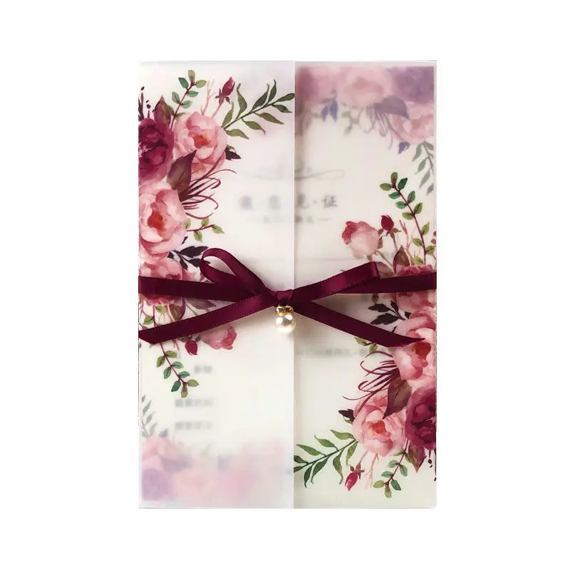 Свадебные приглашения 50X румяна розовый бархат зеленый бордовый цветок