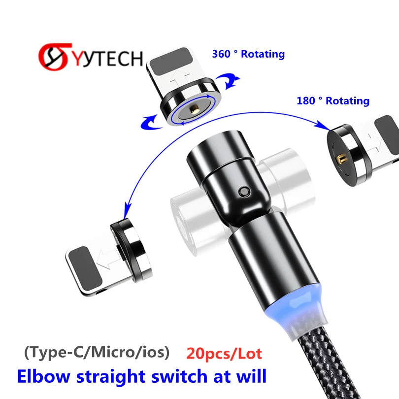 

YYTECH 20 шт. Магнитный кабель быстрой зарядки 360 + 180 градусов кабель с разъемом Micro USB Type-C для Iphone Xiaomi samsing Huawei мобильный телефон