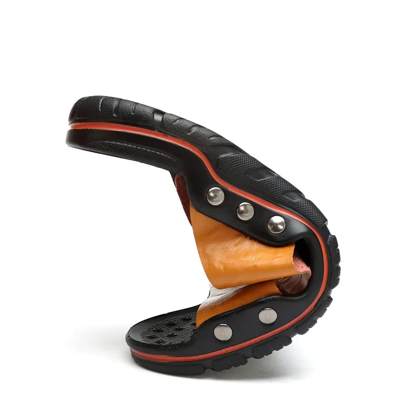 Spring Summer Classic Cow Leather Slippers Men Soft Massage Sandals Couple Slides Outdoor Non-slip Beach Slippers Men Flip Flops