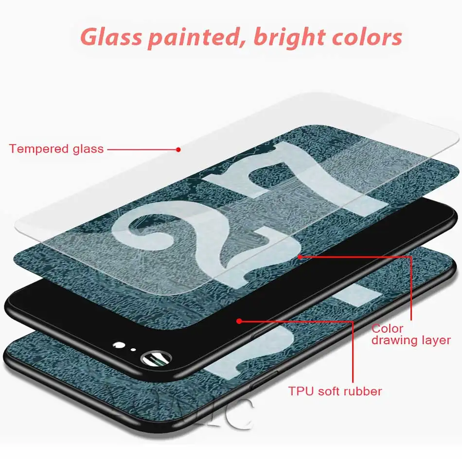 

For iPhone 12 Mini 11 Pro XS MAX 7 8 Cases Tempered Glass Shell For iPhone XR X 6 6S Plus SE 2020 Cover Football Lucky number