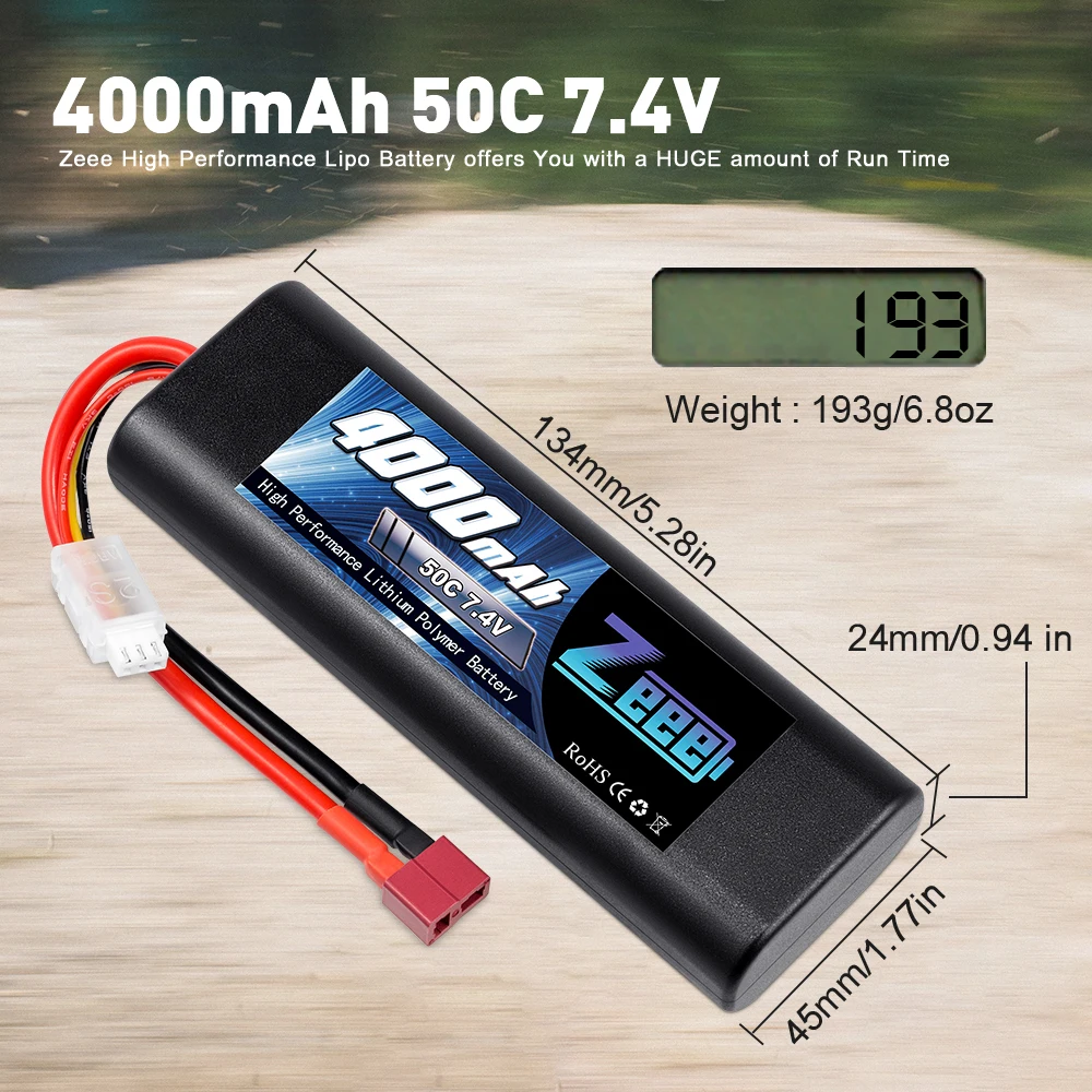 Zeee-bater&iacute;a Lipo de 7,4 V, 50C, 4000mAh, con enchufe Deans, carcasa r&iacute;gida 2S, para coche, cami&oacute;n, Helic&oacute;ptero, Avi&oacute;n a control remoto-2
