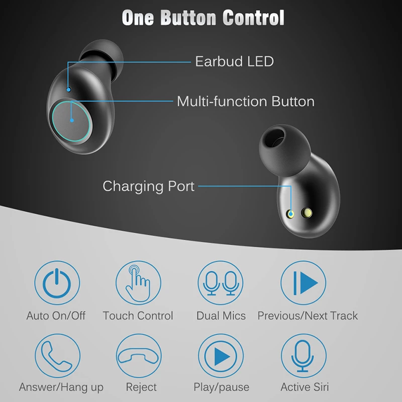 

TWS Bluetooth 5.0 HiFi Stereo Earphones Mini Sport Handsfree Earbuds Boat Headphone Wireless For iPhone Huawei Xiaomi