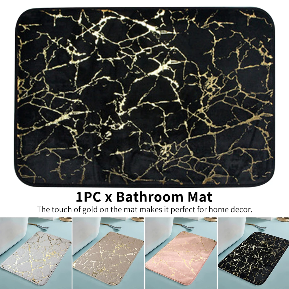 

Home Decor Rectangle Quick Dry Water Absorption Bedroom Ultra Soft Shwoer Rug Bathroom Mat Non Slip Golden Marble Texture