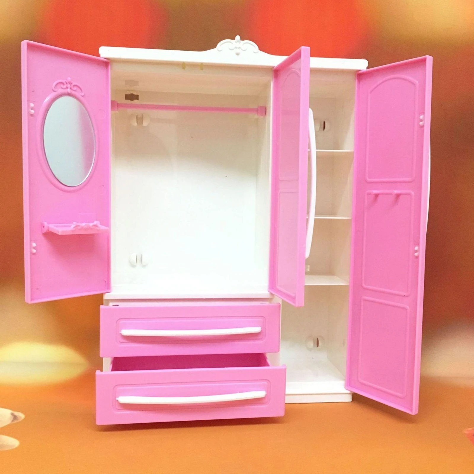 

Three-door Wardrobe Dollhouse Playset Dolls Furniture Plastic Simulation Model