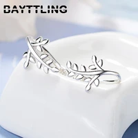 bayttling hot sale 14mm silver color luxury leaf ear clip earrings for women charm wedding jewelry gifts