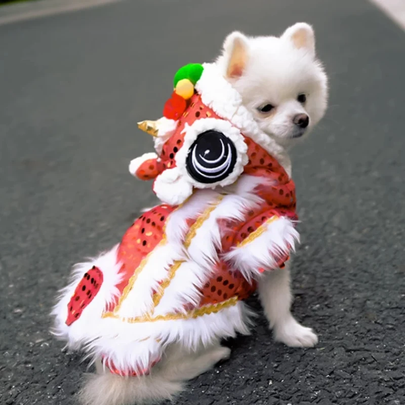 Китайская Новогодняя одежда для собак зимняя куртка костюм Тан с кошкой пуделей