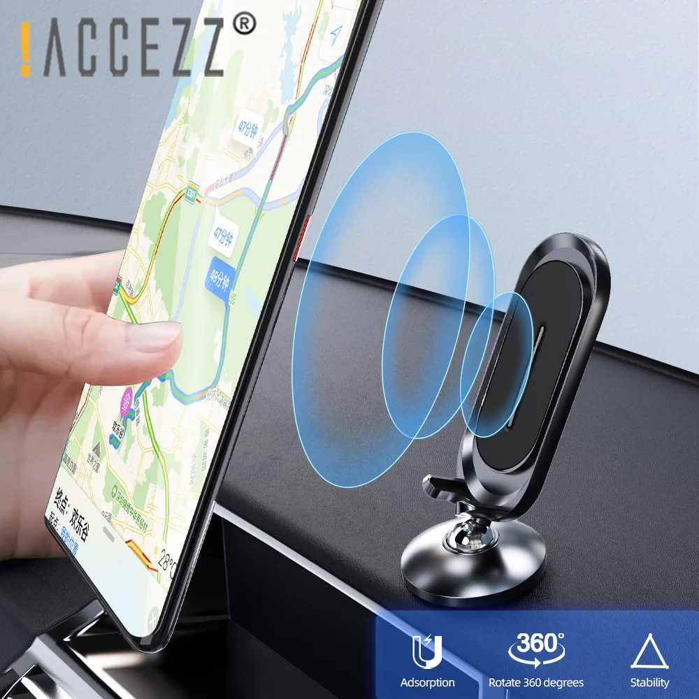 

!ACCEZZ Magnetic Car Holder For iPhone Samsung Huawei Universal 360 Degree Metal Magnet Dashboard Phone Holder Stand GPS Bracket