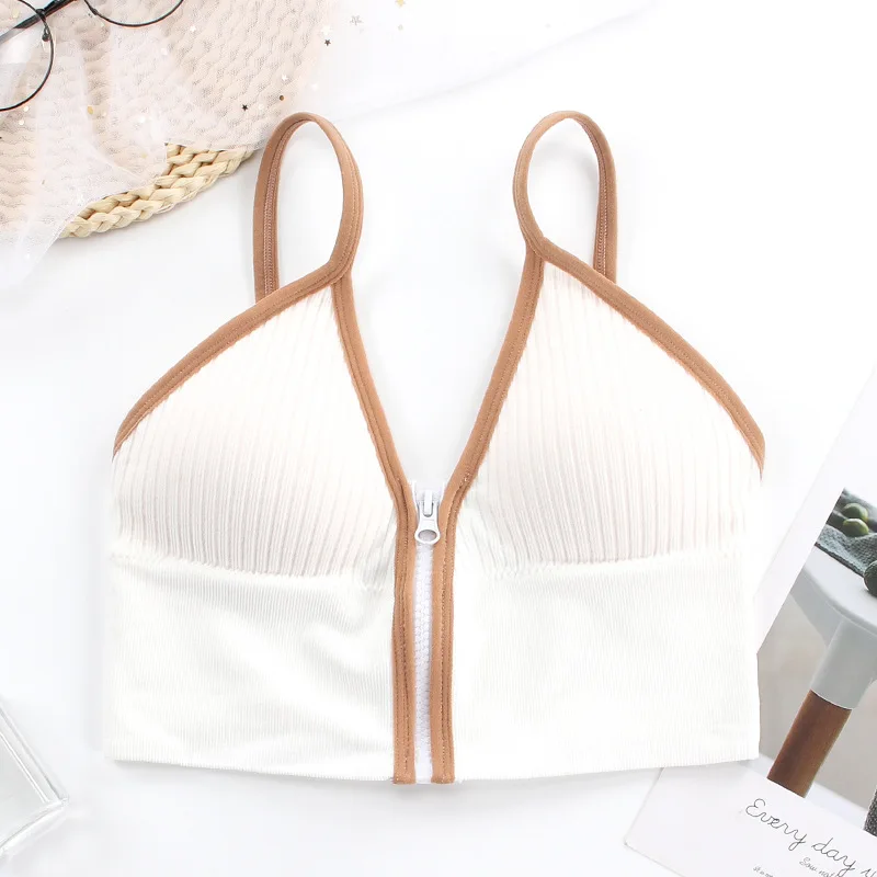 

Топ женский на молнии спереди с треугольной чашкой и открытой спиной