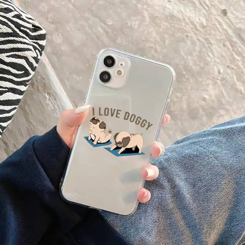 

Cute Cartoon Pug Animal Yoga Phone Case Transparent for iPhone 12 11 mini pro XS MAX 6 6S 8 7 Plus X 5S SE 2020 XR