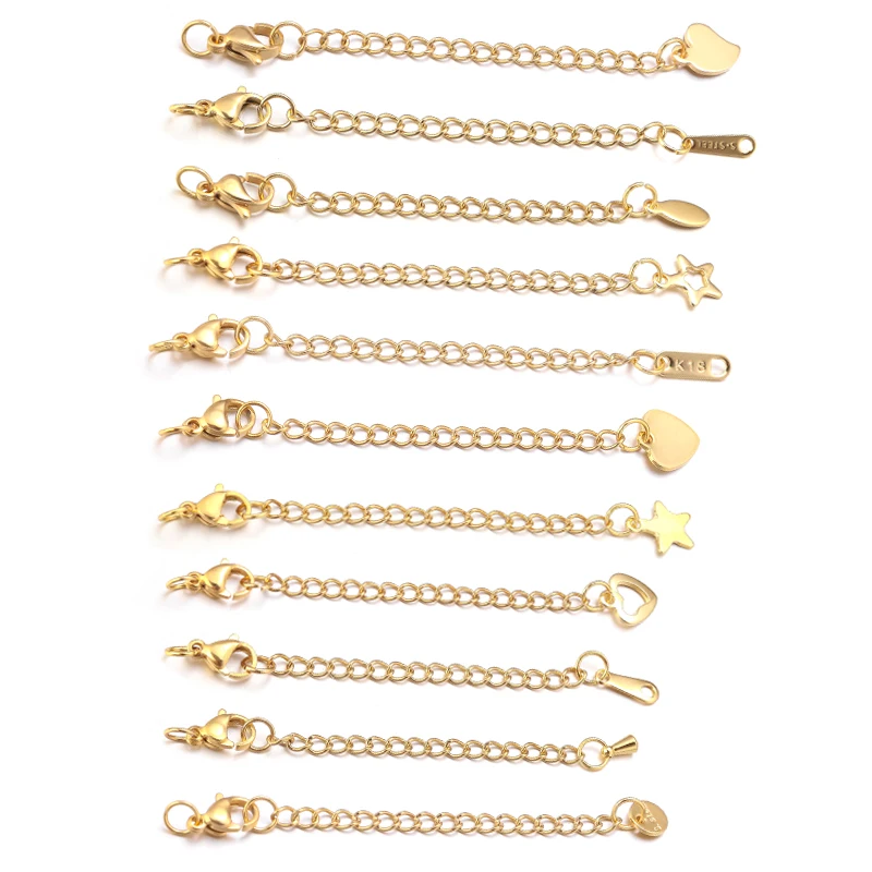 

10pcs Gold Color Stainless Steel Extension Tail Chain With Lobster Clasps Connector For Bracelet Necklace DIY Jewelry Making