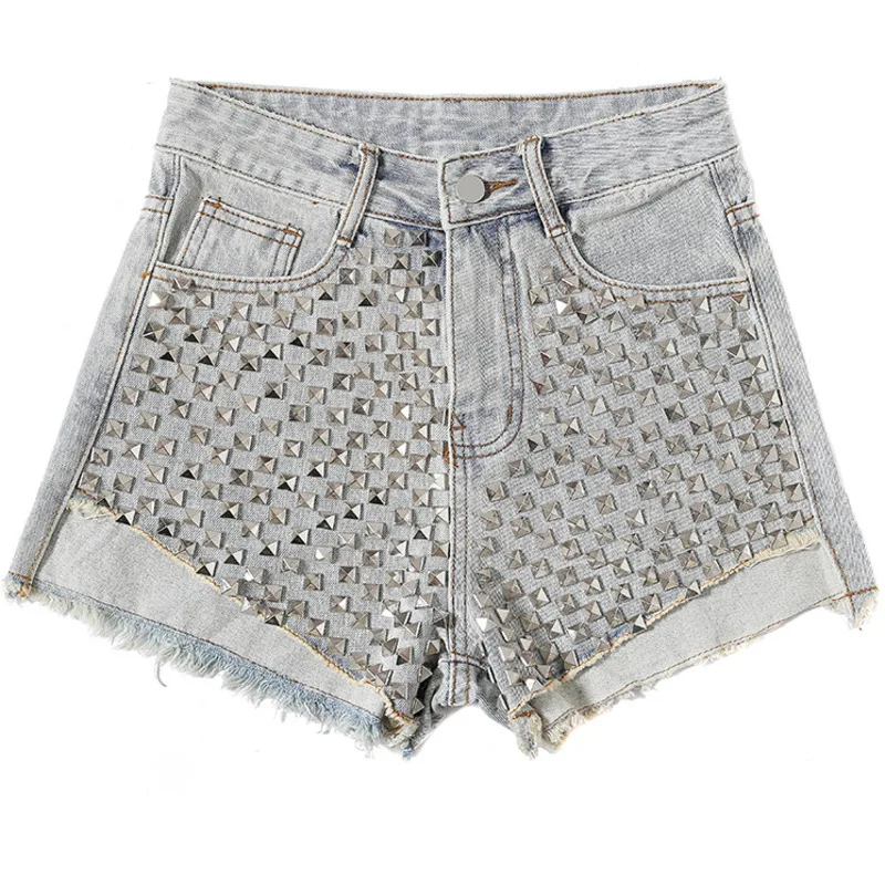 

GVUW Women Punk Style Rivet Distressed Wide Leg Shorts New High Waist Loose Fit Sexy Fashion Tide Spring Summer 2021 20D1775