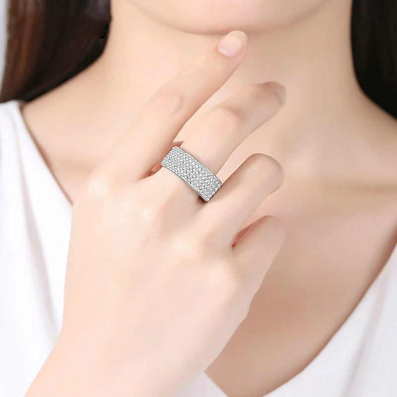 Simple 8 Rows Clear Crystal Pave 316L Stainless Steel Women Wedding Rings Hip Hop Gold Silver Color Rhinestone Party Jewelry | Украшения и