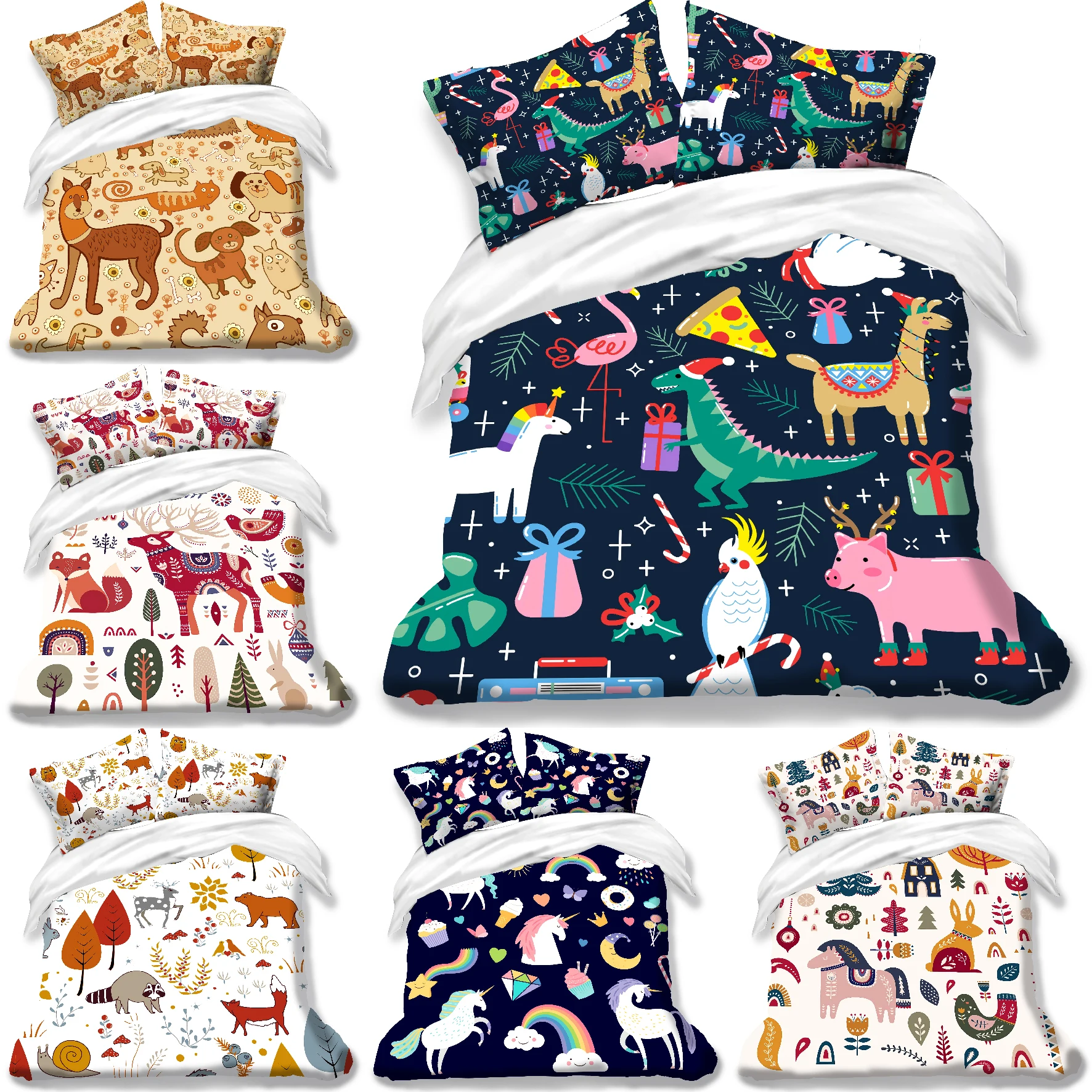 

Christmas Unicorn Bedding Set Cartoon Animals Soft Bedspreads Comforter Duvet Cover Set Quality Quilt Cover And Pillowcase