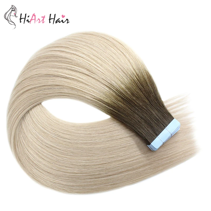HiArt 2,5 г/шт., накладные волосы на ленте, человеческие волосы remy, для салона, двойная нарисованная лента натуральные волосы Balayage, прямые волосы 1" 20" 22"