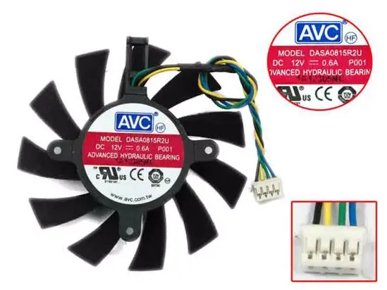 

AVC DASA0815R2U P001 DC 12V 0.60A 75x75x15mm Server Cooling Fan