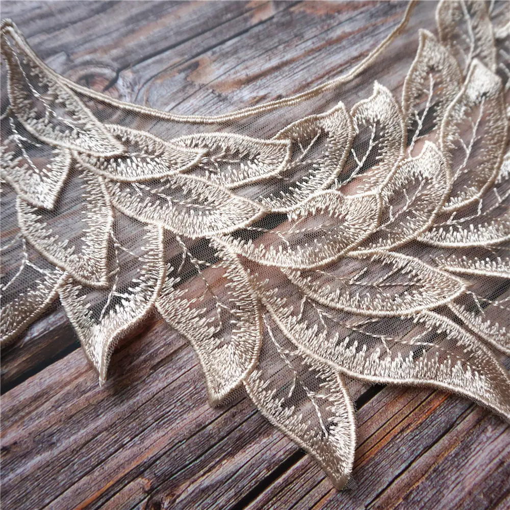 Бежевое перо искусственный воротник вышитая аппликация винтажная сетчатая