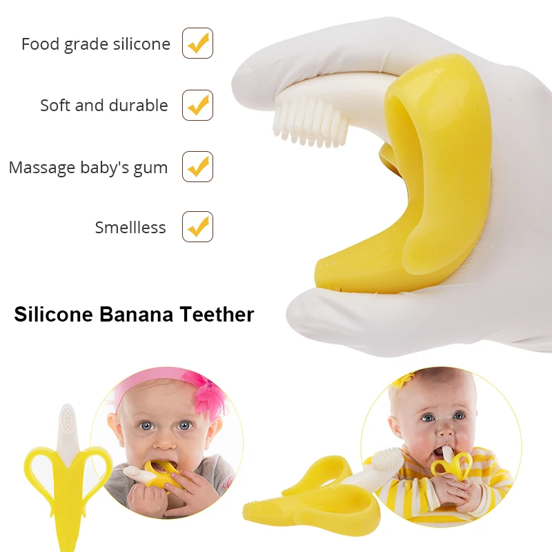 Детский силиконовый Прорезыватель типа &quotбанан&quot Учебная зубная щетка
