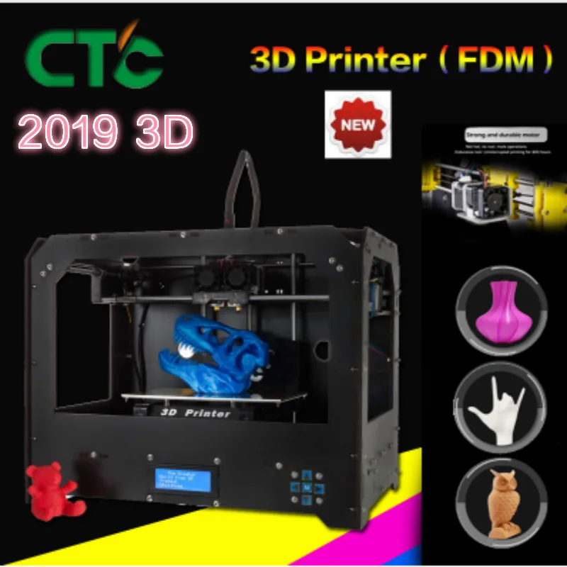 CTC 3D Printer Dual Extruder + Dual nozzle Two Color Printing 3d Printer / send 0.3KG Abs or Pla Spools for free US Stock