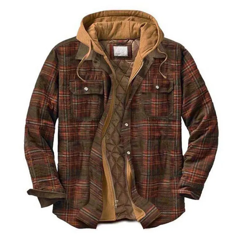 Рабочее пальто в ретро клетку теплая Толстая рубашка куртка мужское зимнее с