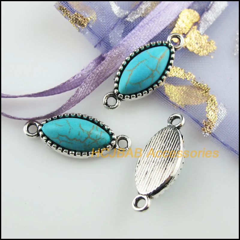 12 шт. Тибетский серебристый цвет синий овальный камень глаз Подвески-соединители