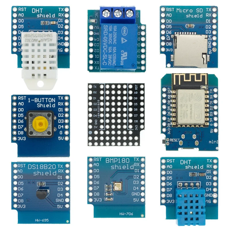 Макетная плата NodeMcu WS2812 RGB DHT11 DHT22 AM2302, макетная плата ESP8266 D1 Mini Pro с Wi-Fi, релейный двигатель DS18B20 BMP180 для набора «сделай сам»