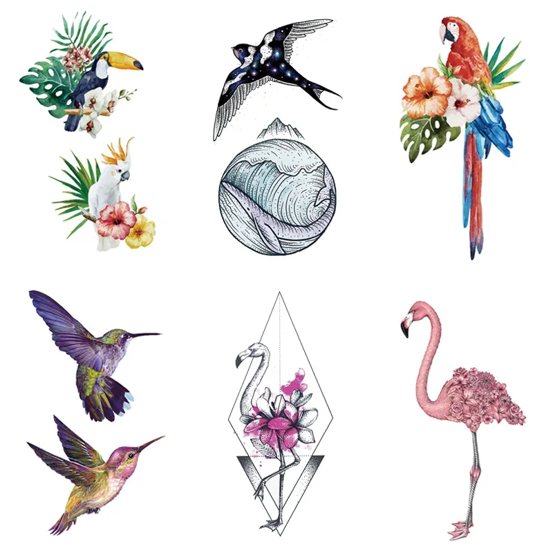 

Wyuen Bird Flower Fake Tattoo for Adult Original Flamingo Waterproof Temporary Tatoo Stickers on Body Art Tattoos AA-009