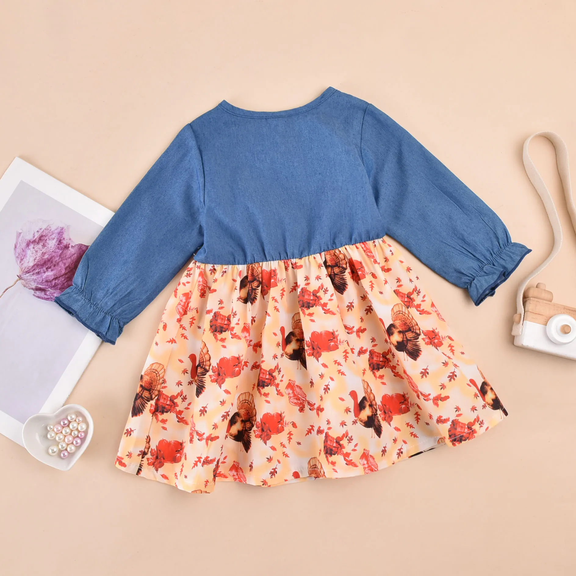 Детское платье с длинным рукавом и мультяшным принтом | Детская одежда обувь