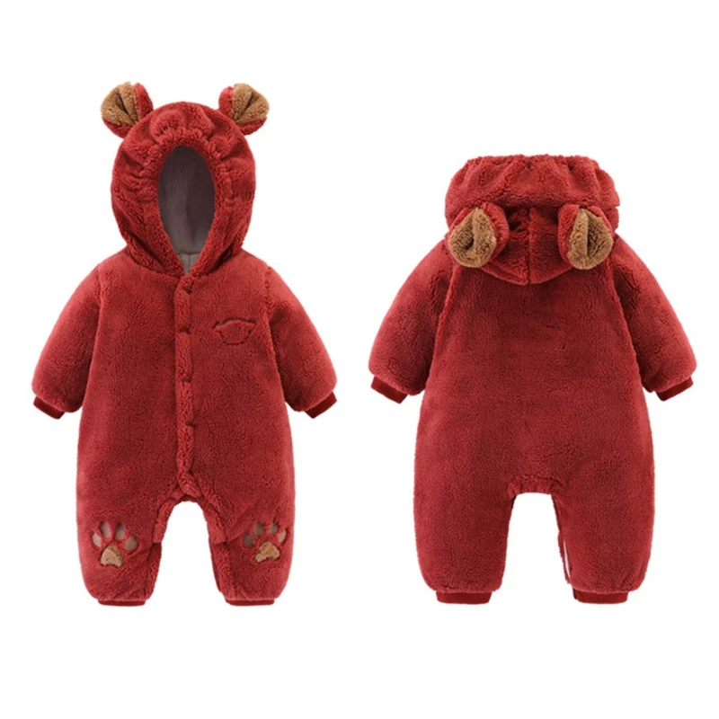 

Newborn Baby Winter Long Sleeve Solid Color Warm Fuzzy Hooded Romper Jumpsuit Q9QB