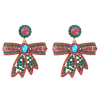 ztech korean fashion bijoux bowknot shape full luxury pink crystal dangle drop earrings for women accessories holiday jewelry